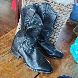 Laredo Genuine Leather Classic Black Western‎ Cowgirl Boots Size 7.5 M